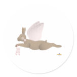 Angel Rabbit Brown Pink Roses Round Sticker
