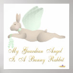 Angel Rabbit Tan Green Roses Guardian Angel Bunny  posters