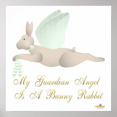 Angel Rabbit Tan Green Roses Guardian Angel Bunny  Poster by animalacres