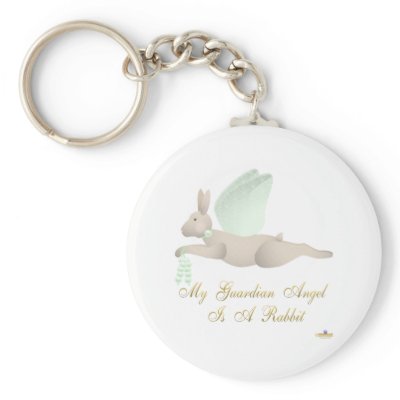 Angel Rabbit Tan Green Roses Guardian Angel Rabbit Key Chains by animalacres
