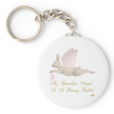 Angel Rabbit Tan Pink Roses Guardian Angel Bunny R Key Chain by animalacres