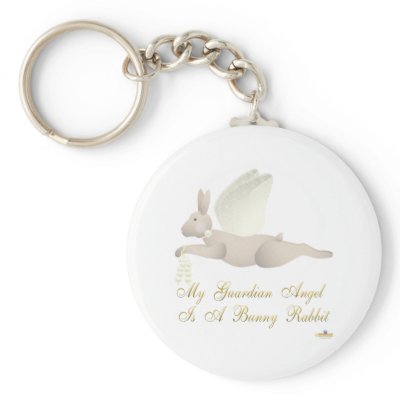 Angel Rabbit Tan Yellow Roses Guardian Angel Bunny Keychain by animalacres