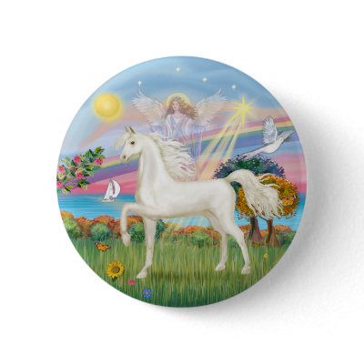 Angel Star - White Arabian Horse (round) by heartsonggallery