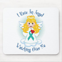 Angel Watching Over Me Teal Ribbon Mousepads