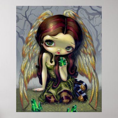 Angel with Emeralds ART PRINT big eyed angel by strangeling