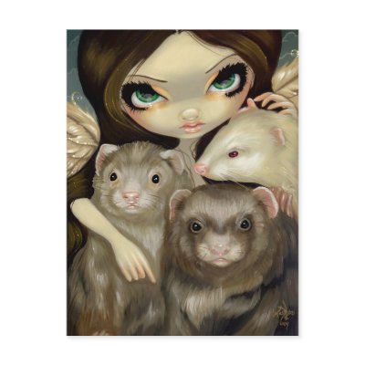 "Angel with Ferrets" Postcard by strangeling