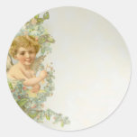 Angel with Flowers Round Sticker