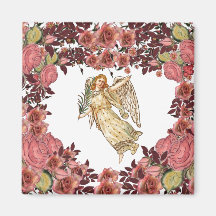 Angel With Pink Roses Heart Magnet