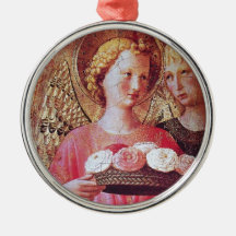 ANGEL WITH ROSES CHRISTMAS ORNAMENTS