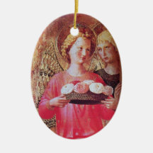 ANGEL WITH ROSES Pink Amethyst Gem stone Christmas Ornament