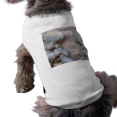 Angels blowing trumpets copper aged relief doggie t-shirt by SusansZooCrew