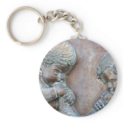 Angels blowing trumpets copper aged relief keychains by SusansZooCrew