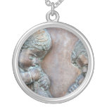 Angels blowing trumpets copper aged relief jewelry