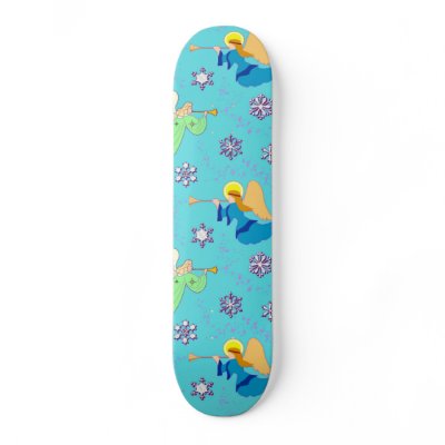 Angels in Blue – Snowflakes & Trumpets Skate Deck by DianeClancyHolidays