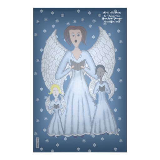 Angels Singing Carols (Blue) Stationery Design