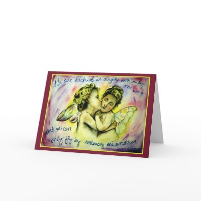 Angels with One Wing (Red) Greeting Card by donnabellas