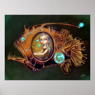 Anglerfish Submarine steampunk lowbrow Art Print by strangeling