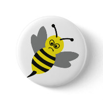 angry bee pinback buttons