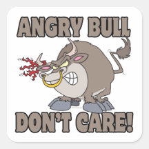 angry bull dont care funny cartoon parody square stickers