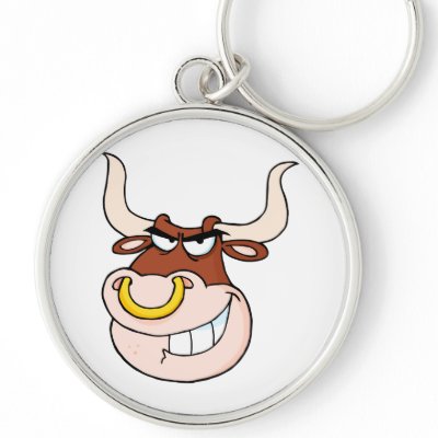 angry bull head grinning cartoon key chain by super_shop