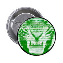 Angry Green Tiger Horizontal Lines Pinback Button