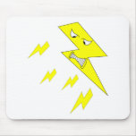 Angry Lightning Bolt. Yellow on White. Mousepads