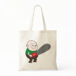 Angry man with chainsaw cartoon canvas bag