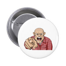 Angry man with shaved head shouting and pointing pin