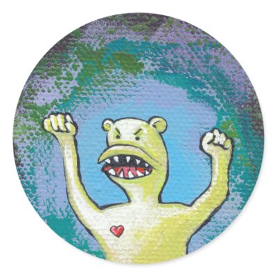 Angry Monster with Heart - fun unique original art Stickers by flyinggirl