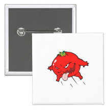 angry rotten tomato cartoon character pinback button
