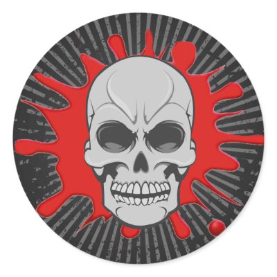Angry Skull & Blood Splat: Custom Sticker by spiritswitchboard