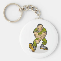 angry skull face army punk key chain