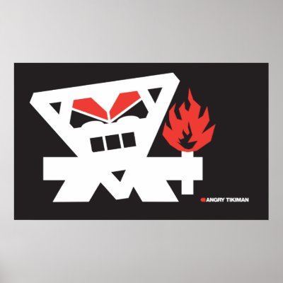Angry Tikiman - white on black Print by angryassociates