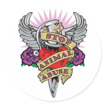 Animal Abuse Dagger Round Sticker