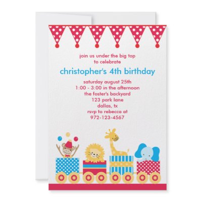 Animal Circus Train Birthday Invitations by cocoamintprints