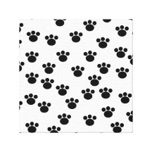 Animal Paw Print Pattern. Black and White. Stretched Canvas Print