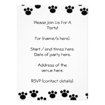 Animal Paw Print Pattern. Black and White. Custom Invitation