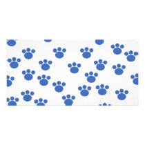 Animal Paw Print Pattern. Blue and White. Photo Card Template