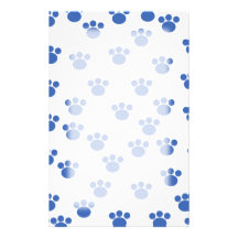 Animal Paw Print Pattern. Blue and White. Stationery Paper