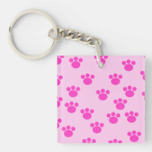 Animal Paw Prints. Light Pink and Bright Pink. Square Acrylic Keychain