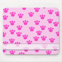 Animal Paw Prints. Light Pink and Bright Pink. Mouse Pads