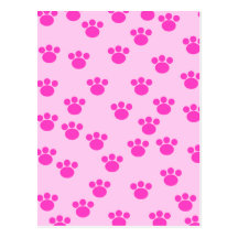 Animal Paw Prints. Light Pink and Bright Pink. Post Card