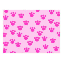 Animal Paw Prints. Light Pink and Bright Pink. Postcard