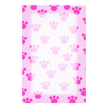 Animal Paw Prints. Light Pink and Bright Pink. Personalized Stationery