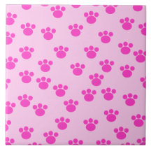 Animal Paw Prints. Light Pink and Bright Pink. Ceramic Tiles