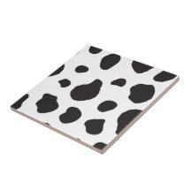 Animal Print Fur Skin Cow White, Black Ceramic Tiles