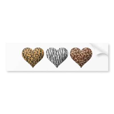 Animal Print Hearts Bumper Stickers by polkadotemporium