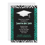 Animal Print Teal Custom Photo Graduation 5x7 Custom Invitations