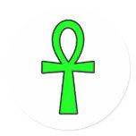 Ankh Egyptian Hieroglyphic Symbols Life Key  Green Round Stickers