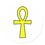 Ankh Egyptian Hieroglyphic Symbols Life Key Yellow Round Stickers